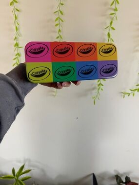 Crayola Rainbow Metal Tin - Colorful Grid Design